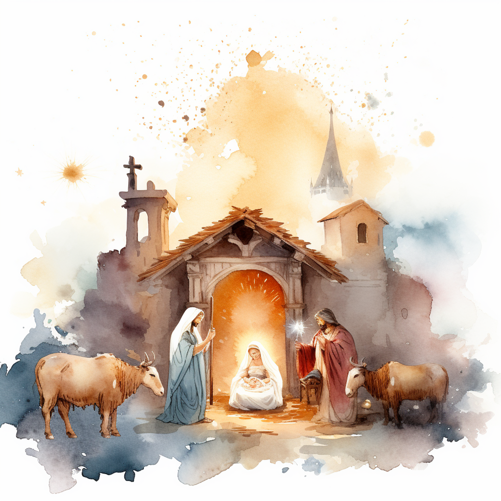 Watercolor clipart of Christmas Nativity Sets