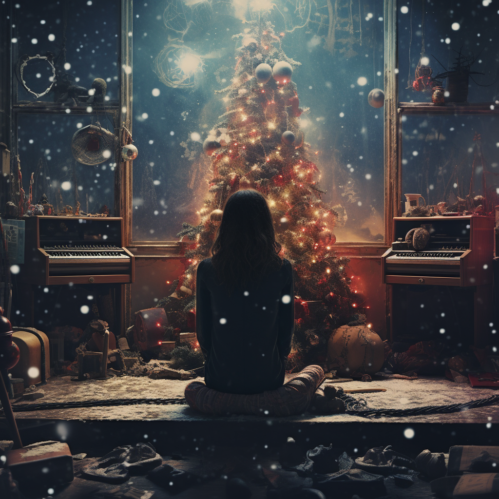 Vibrant Christmas album art depicting sadness and hope