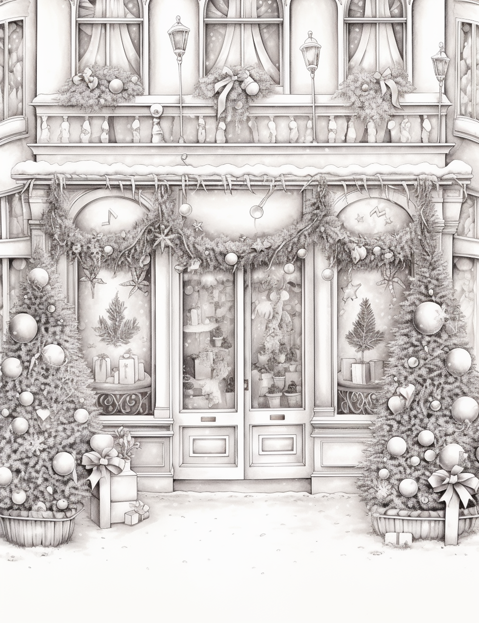 Snowy Christmas Storefront with Toy Display