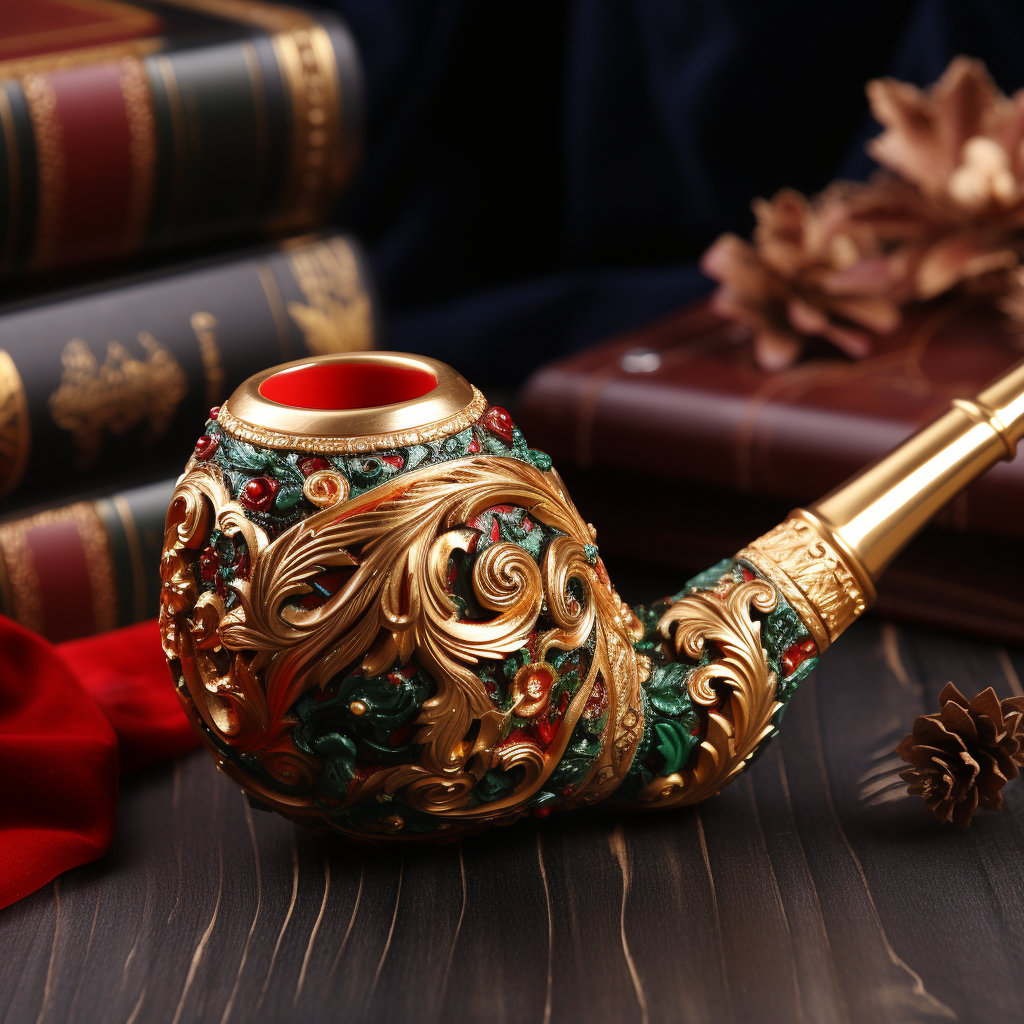 Festive wood smoking pipe barroco style