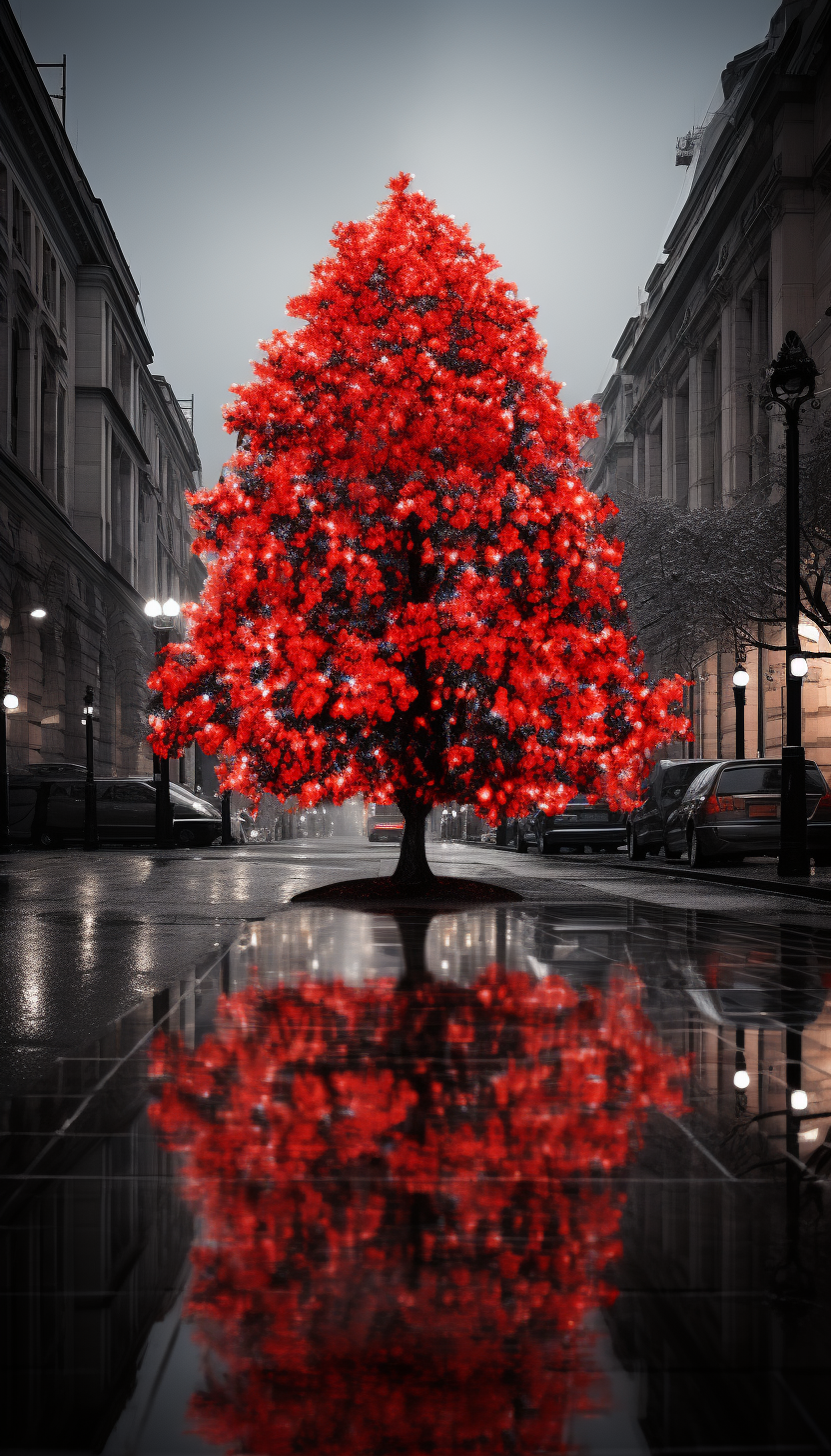 Stylish Christmas tree with dramatic color splash