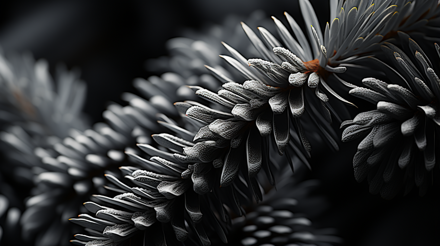 Mysterious black and white photograph of a stylish Christmas tree