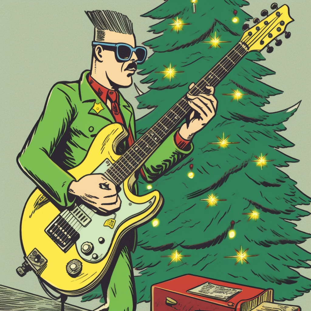 Vintage Christmas Tree playing guitar