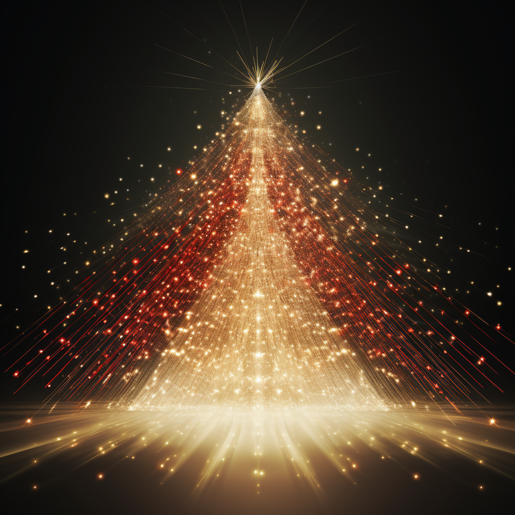 Christmas tree made of golden and red laser beams