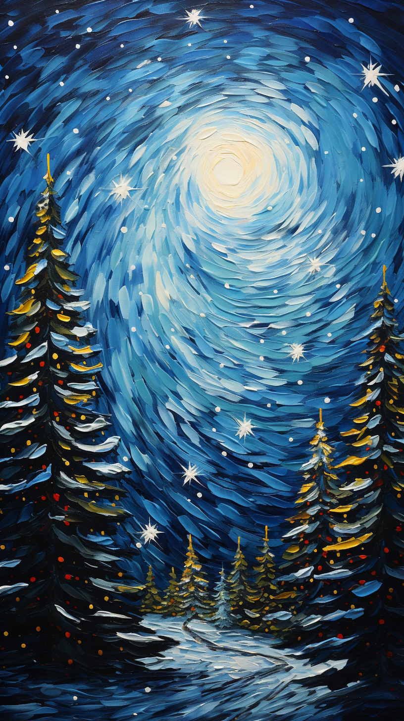 Beautiful Christmas Van Gogh Snow Landscape