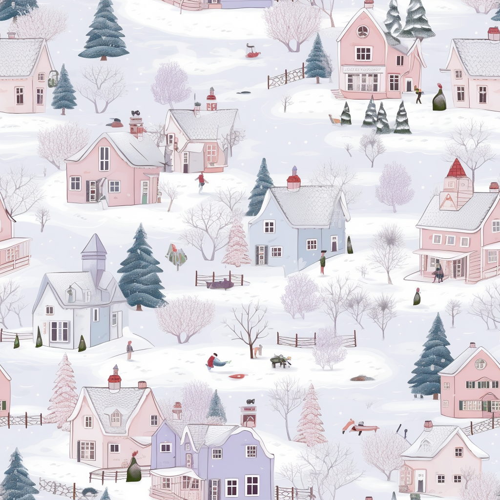 Christmas village snowflakes seamless pattern