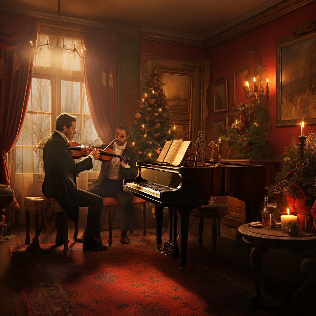 Talented violinist and pianist performing Christmas music