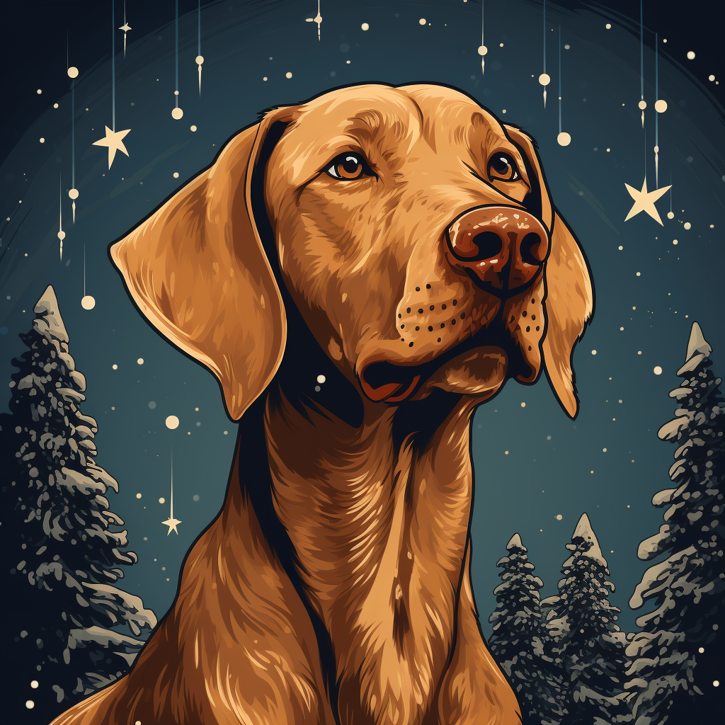 Playful Vizsla in Christmas Theme