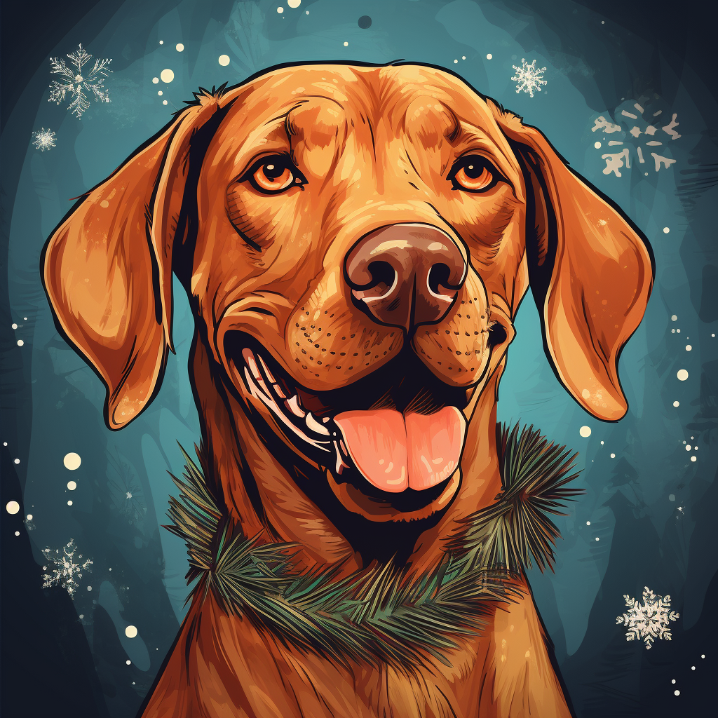 Christmas Vizsla Portrait in Graphic Novel Style