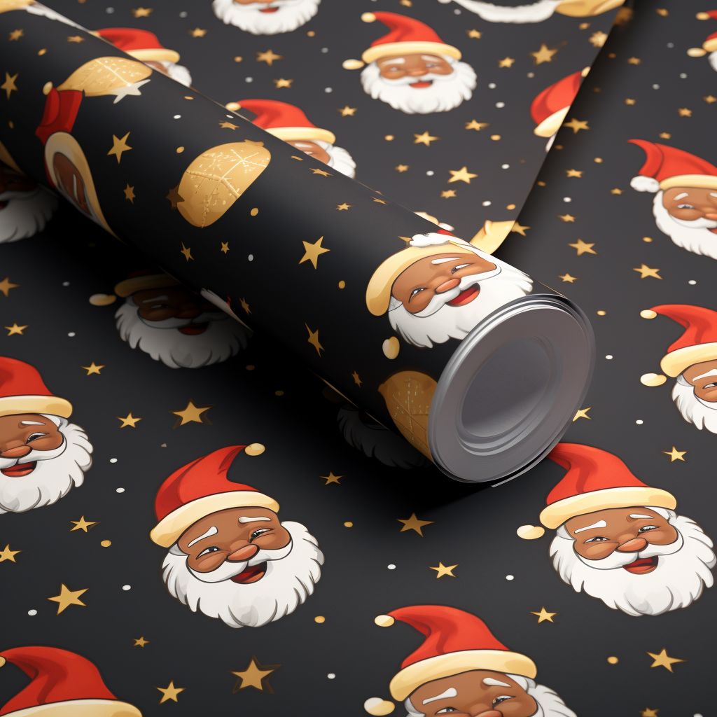 Beautiful Christmas wrapping paper with black Santa