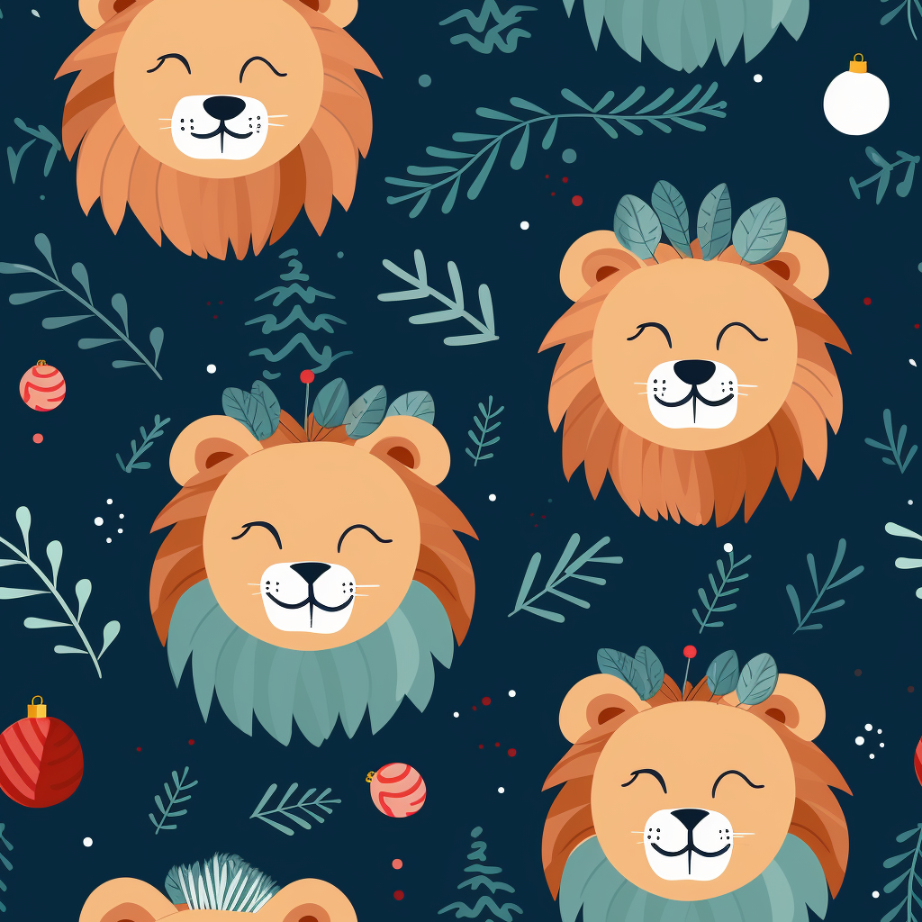 Lion-themed Christmas Wrapping Paper Design