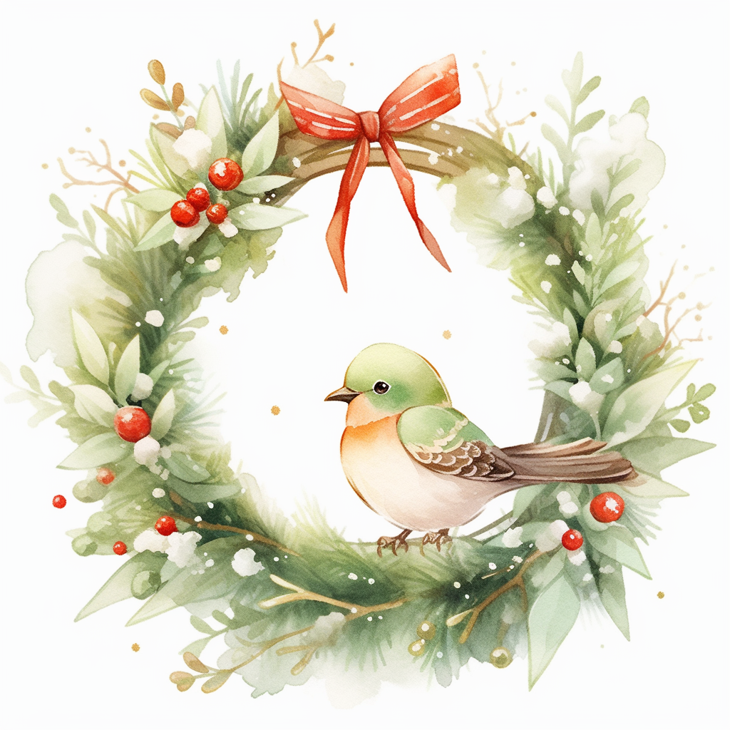 Vibrant Christmas wreath with bird and star