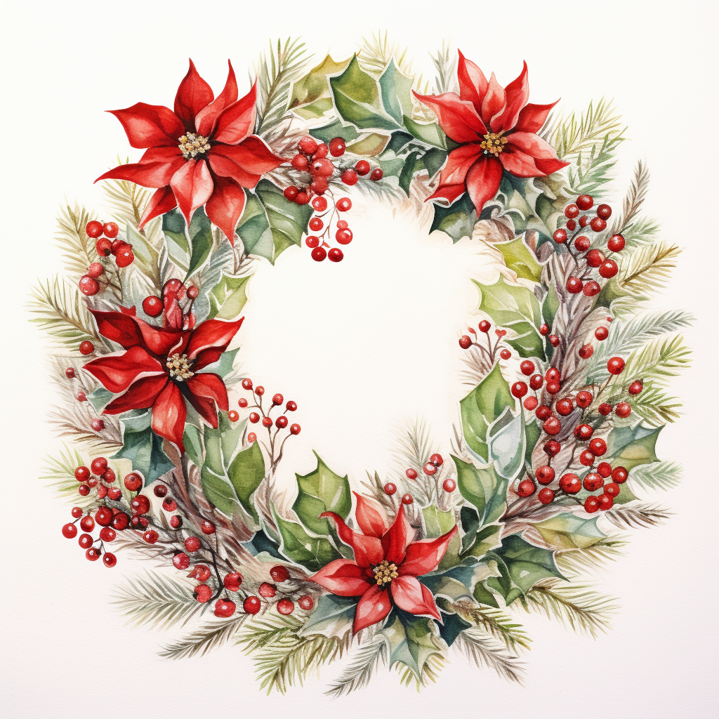 Beautiful watercolour Christmas wreath on white background