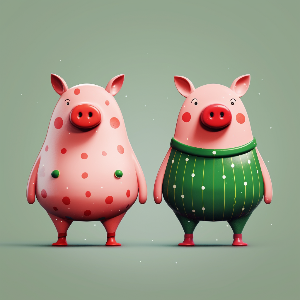 Funny pigs wearing Christmas bells