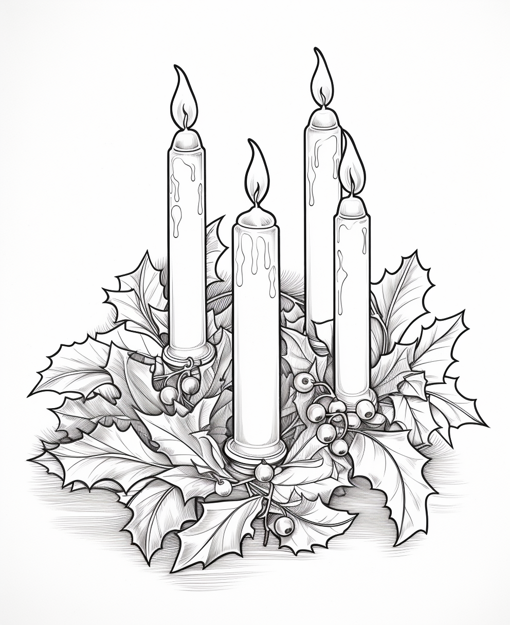 Christmas candles and holly with berries