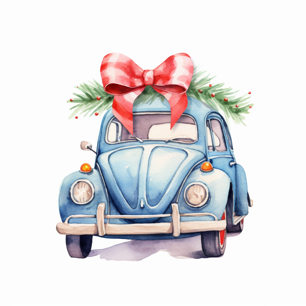 Cute festive Christmas car clipart