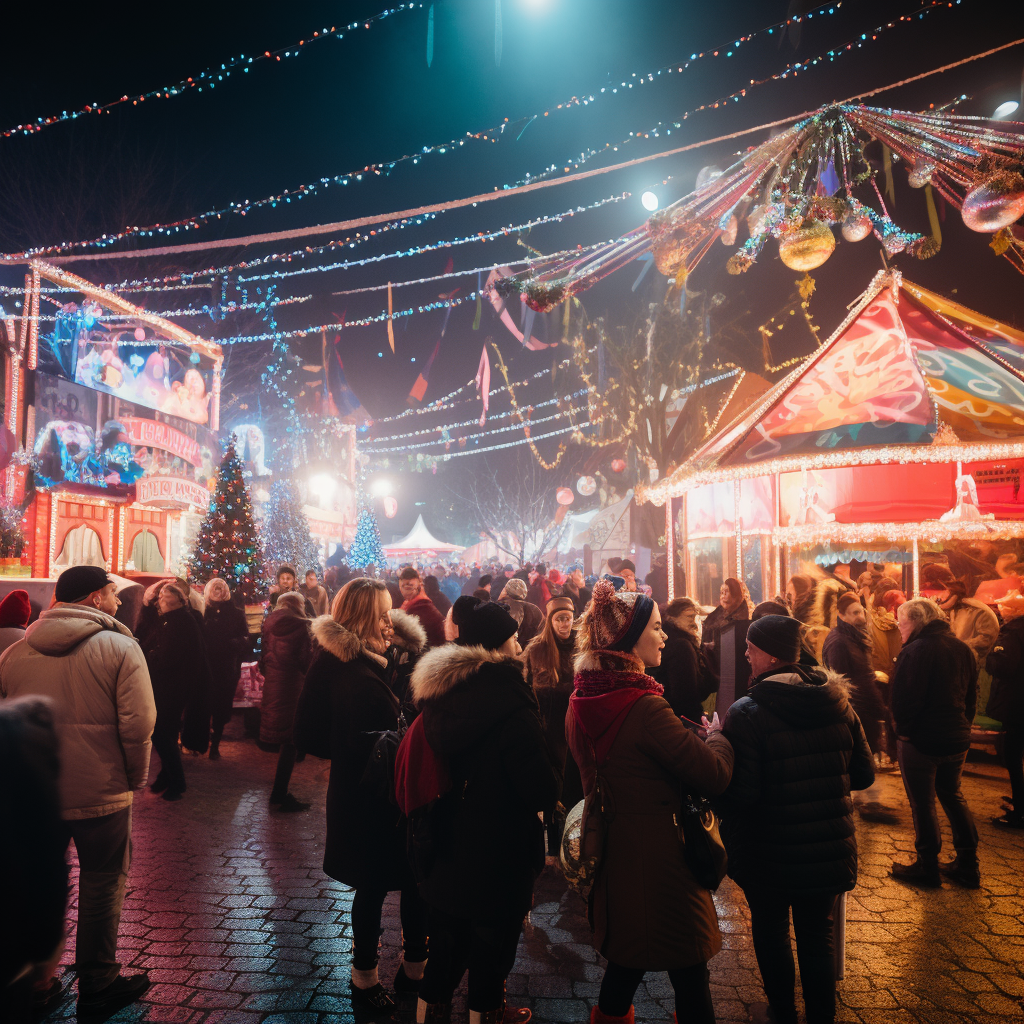 People enjoying festive Christmas carnival