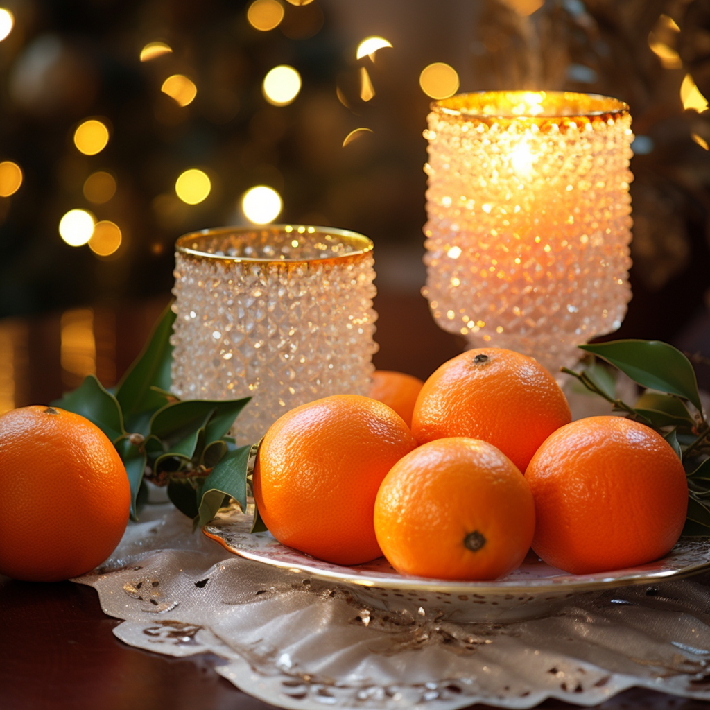 Beautiful Christmas decorations with tangerines and candles