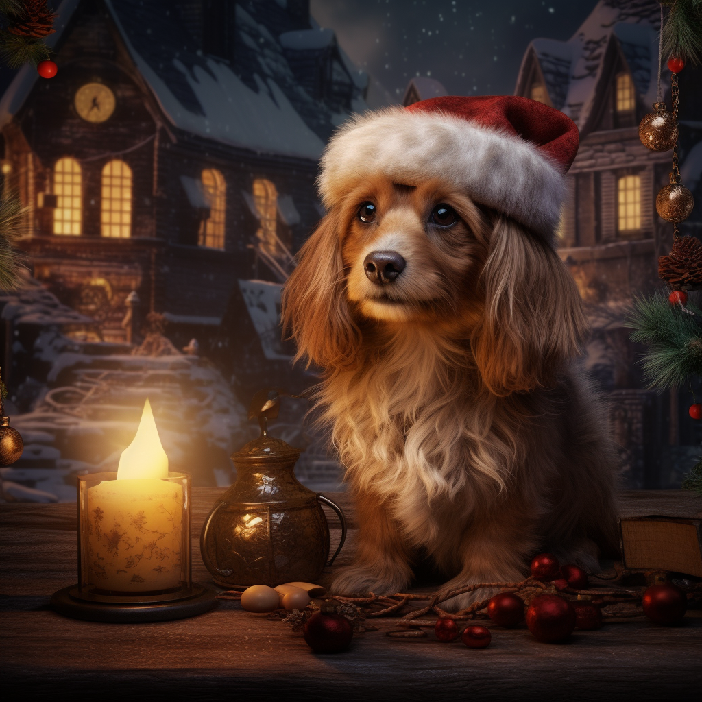 Adorable dog in a Christmas fairytale