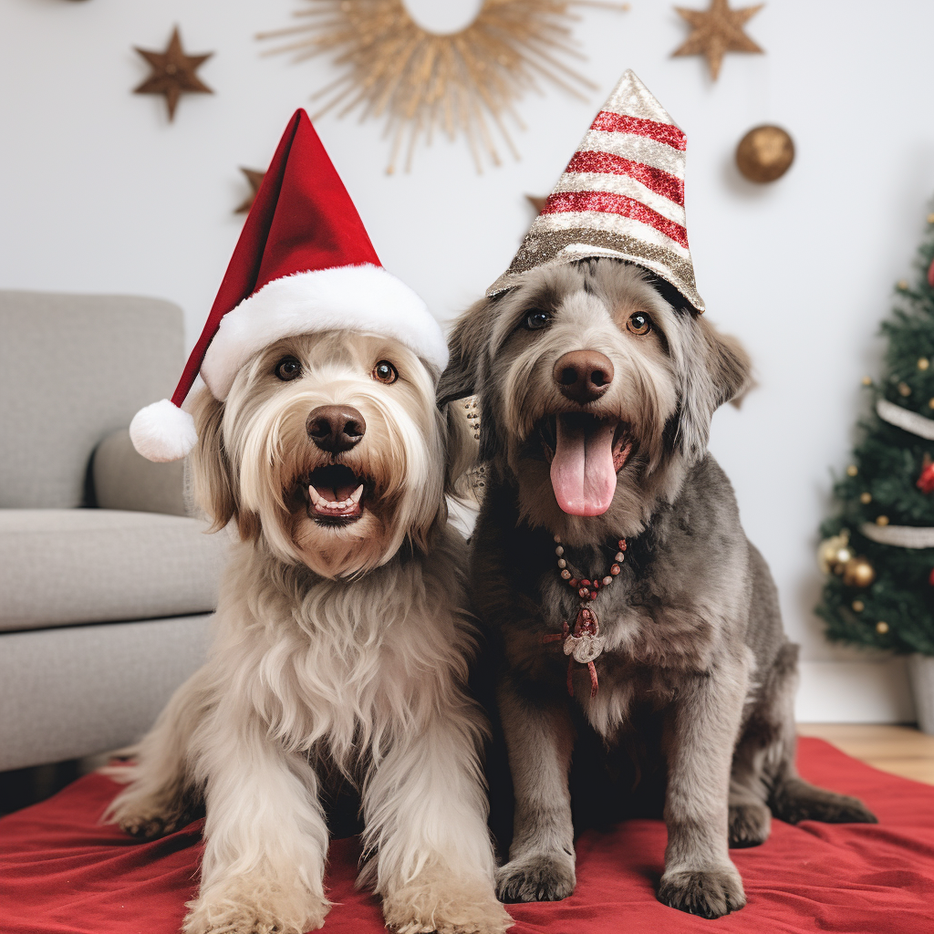 Dogs in Christmas Hats