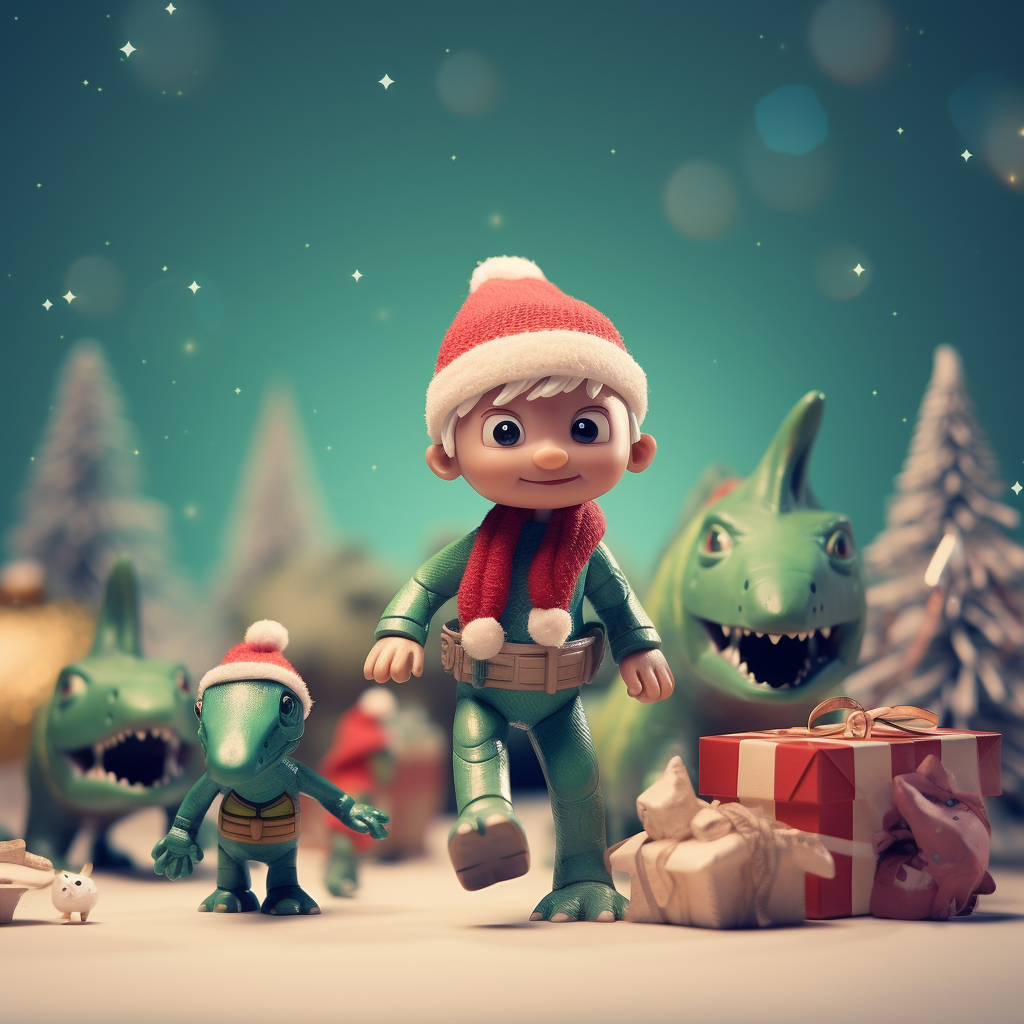 Christmas Elf chased by toys