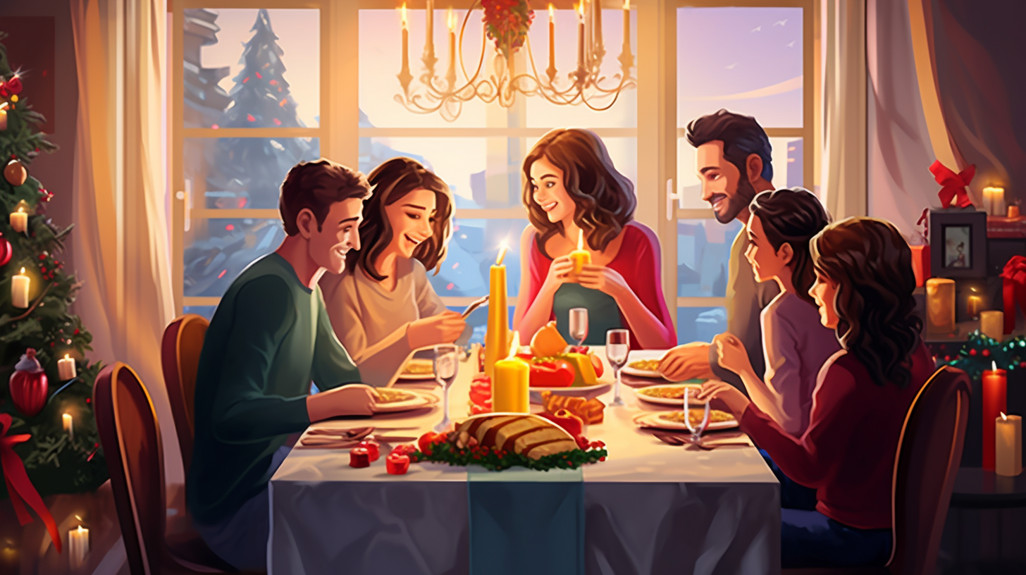 Illustration of Festive Christmas Family Gathering