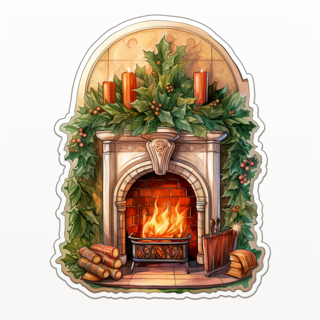 Intricate and Detailed Christmas Fireplace Watercolor