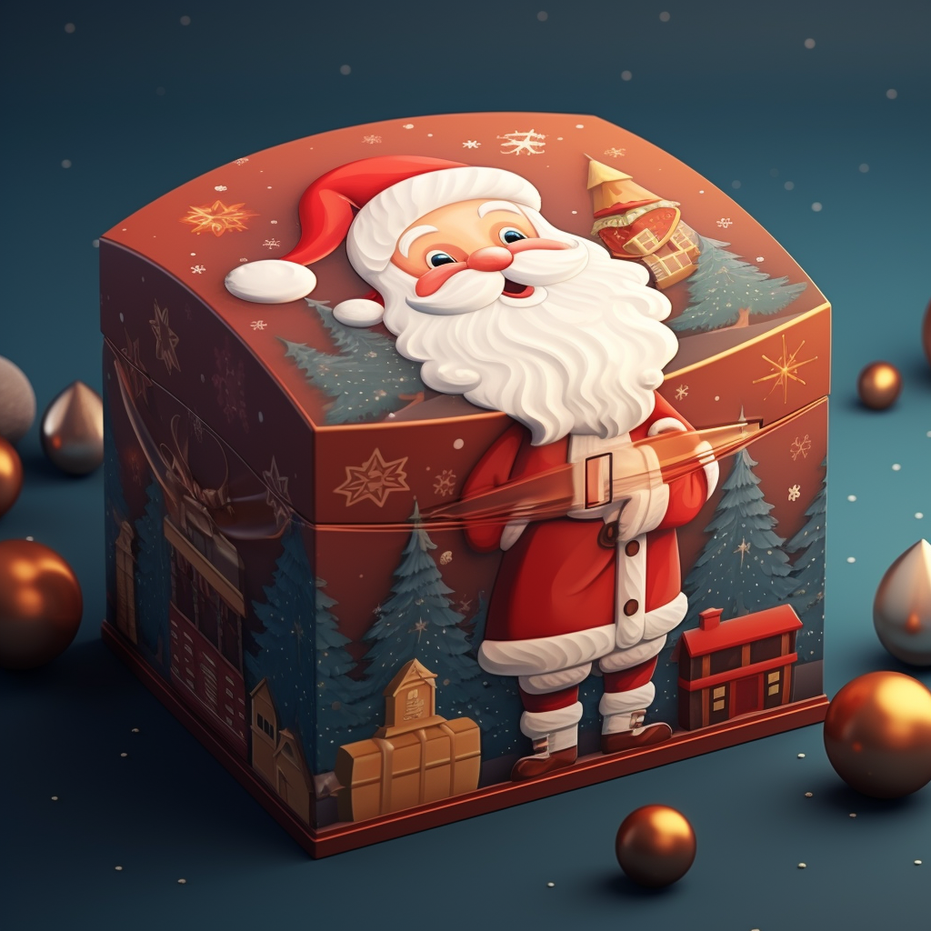 Cartoon Santa on Christmas Gift Box