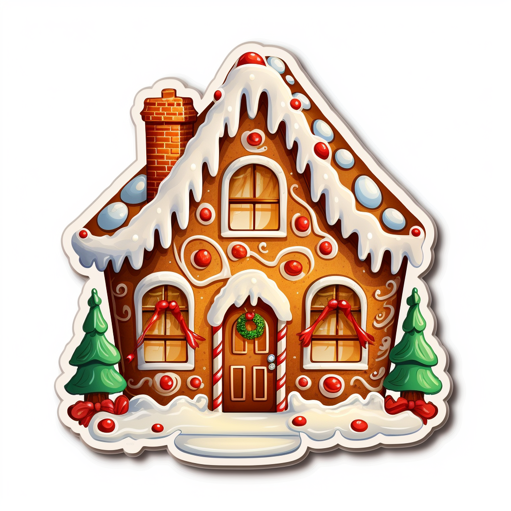 Festive gingerbread house on white background