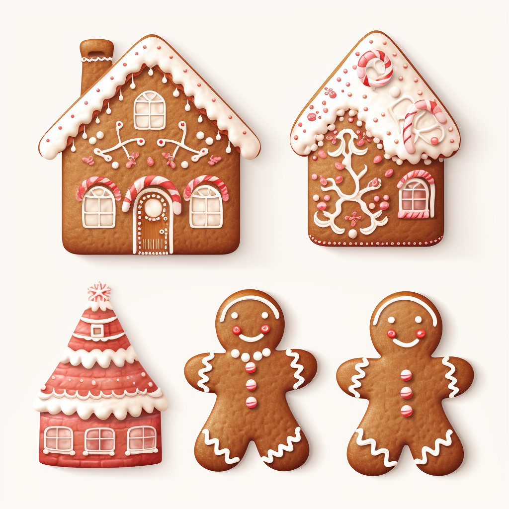 Festive Christmas gingerbread set on white background