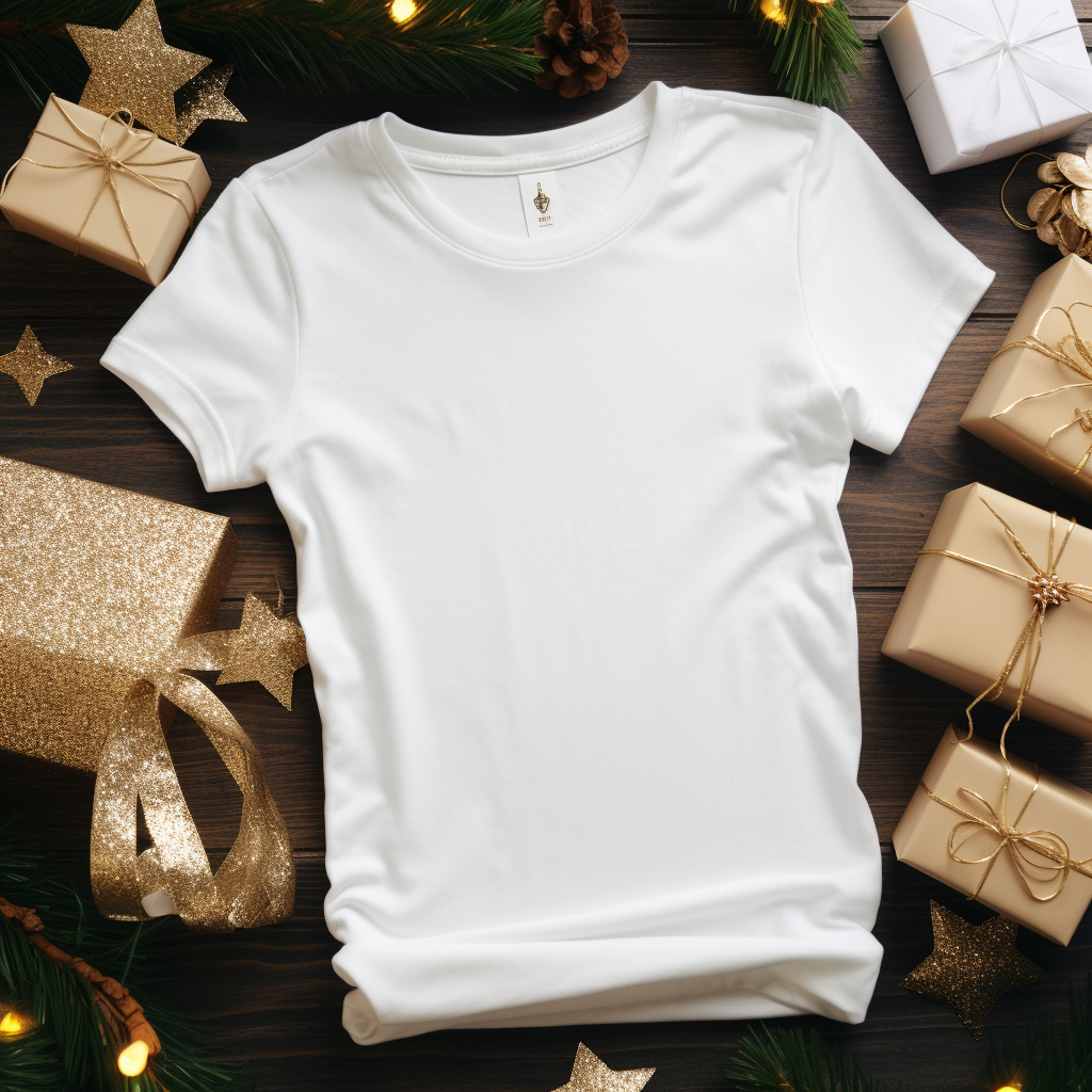 White T-shirt with Christmas Glam Present