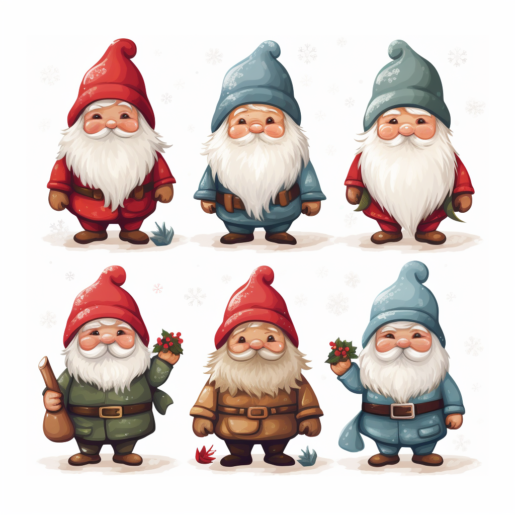 Illustration of Cute Christmas Gnomes on White Background