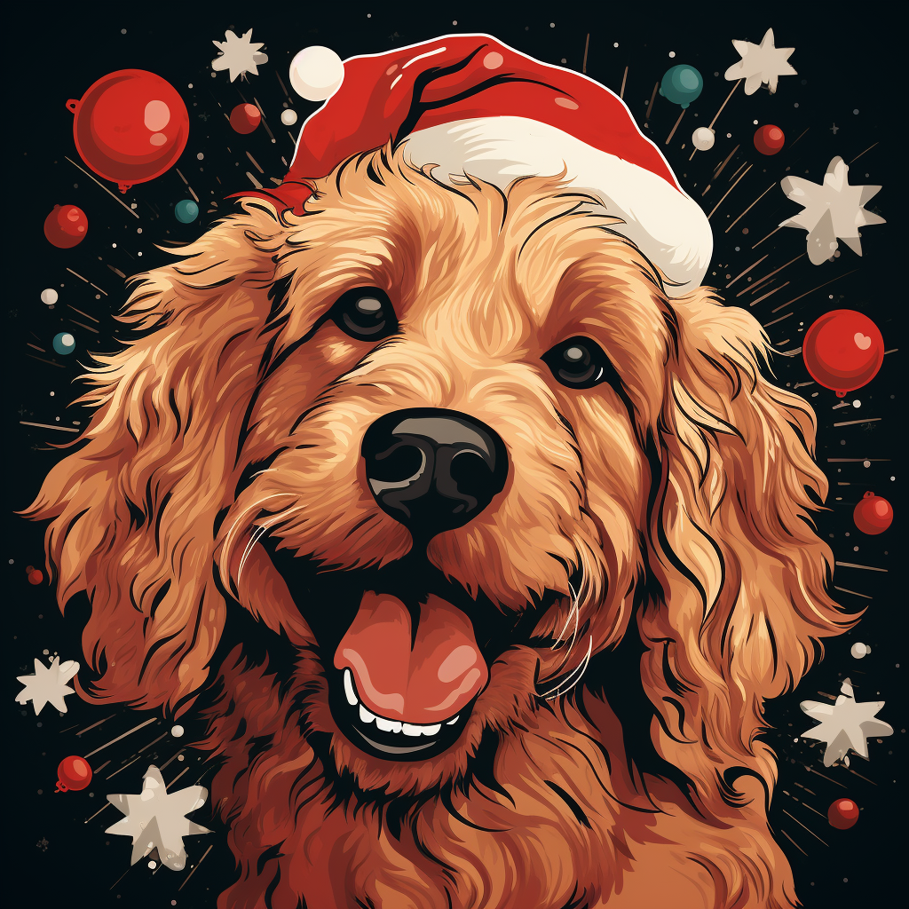 Festive golden doodle portrait in graphic novel art style