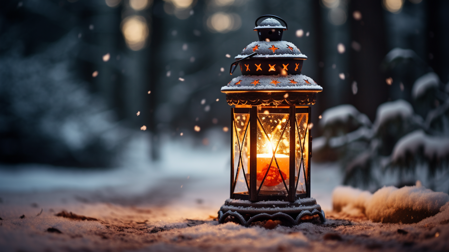 Beautiful Christmas lantern covered in snow