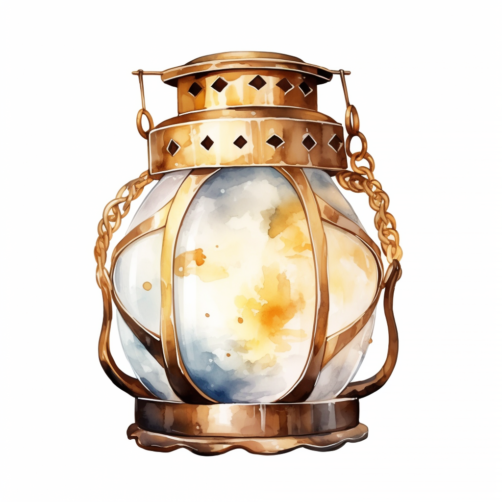 Watercolor Christmas Lantern in White and Gold