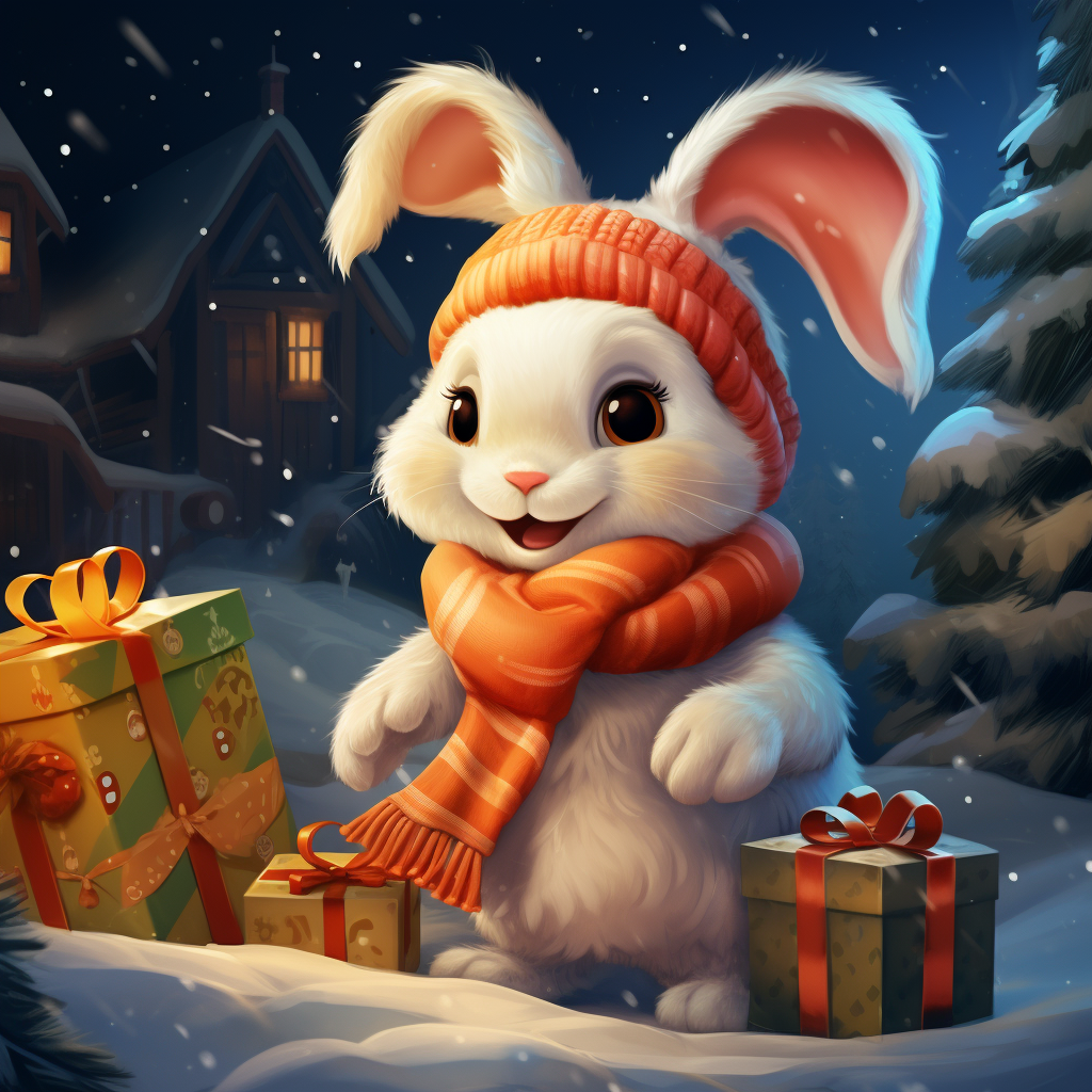 Cute rabbit surrounded by holiday decorations