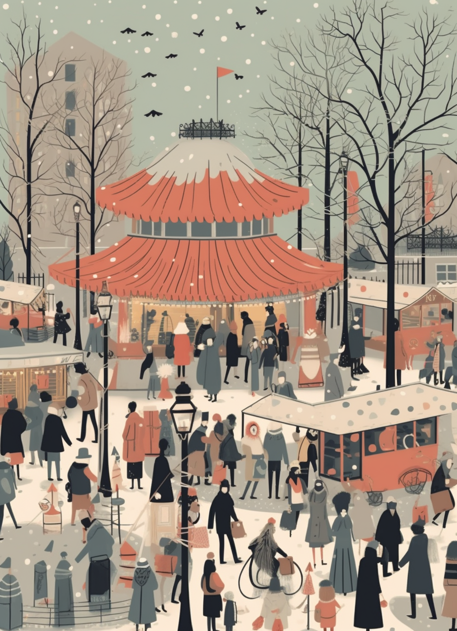 Vibrant Christmas market scene with Harriet Lee