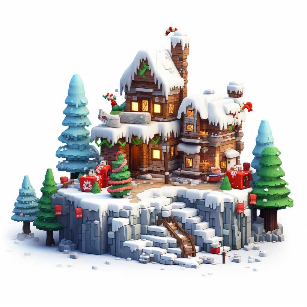 Christmas Minecraft Scene on White Background