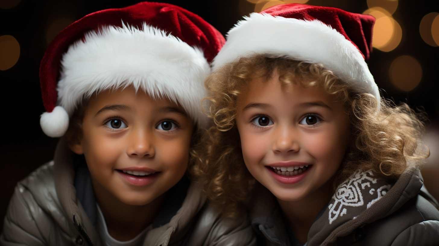 Children in Santa Hats Celebrating Christmas