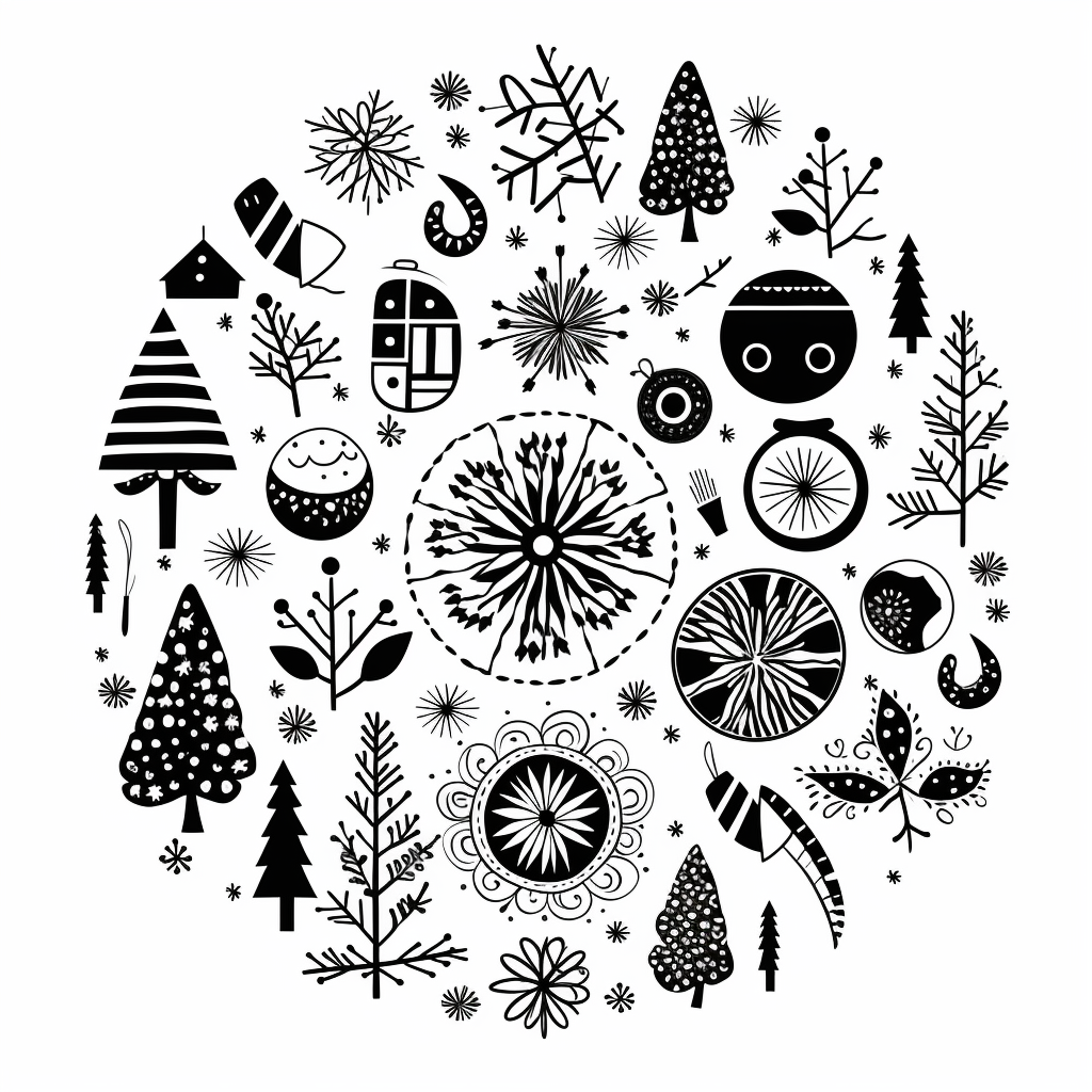 Black and White Christmas Ornament Elements