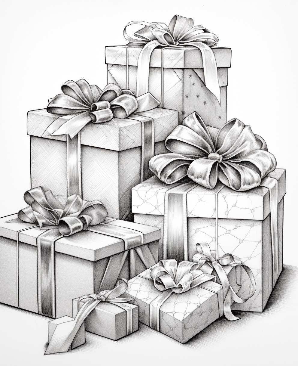 Black and White Christmas Presents with Ribbons and Bows