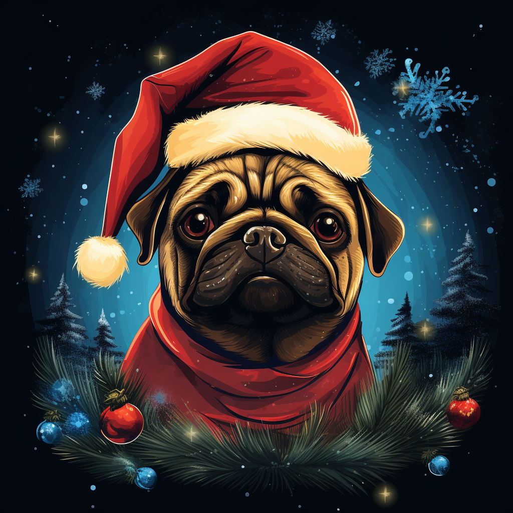 Cute Christmas Pug in Graphic Novel Art