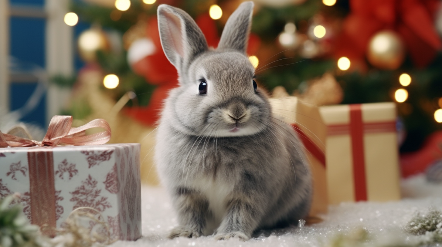 Hyper-realistic Christmas rabbit with gift box