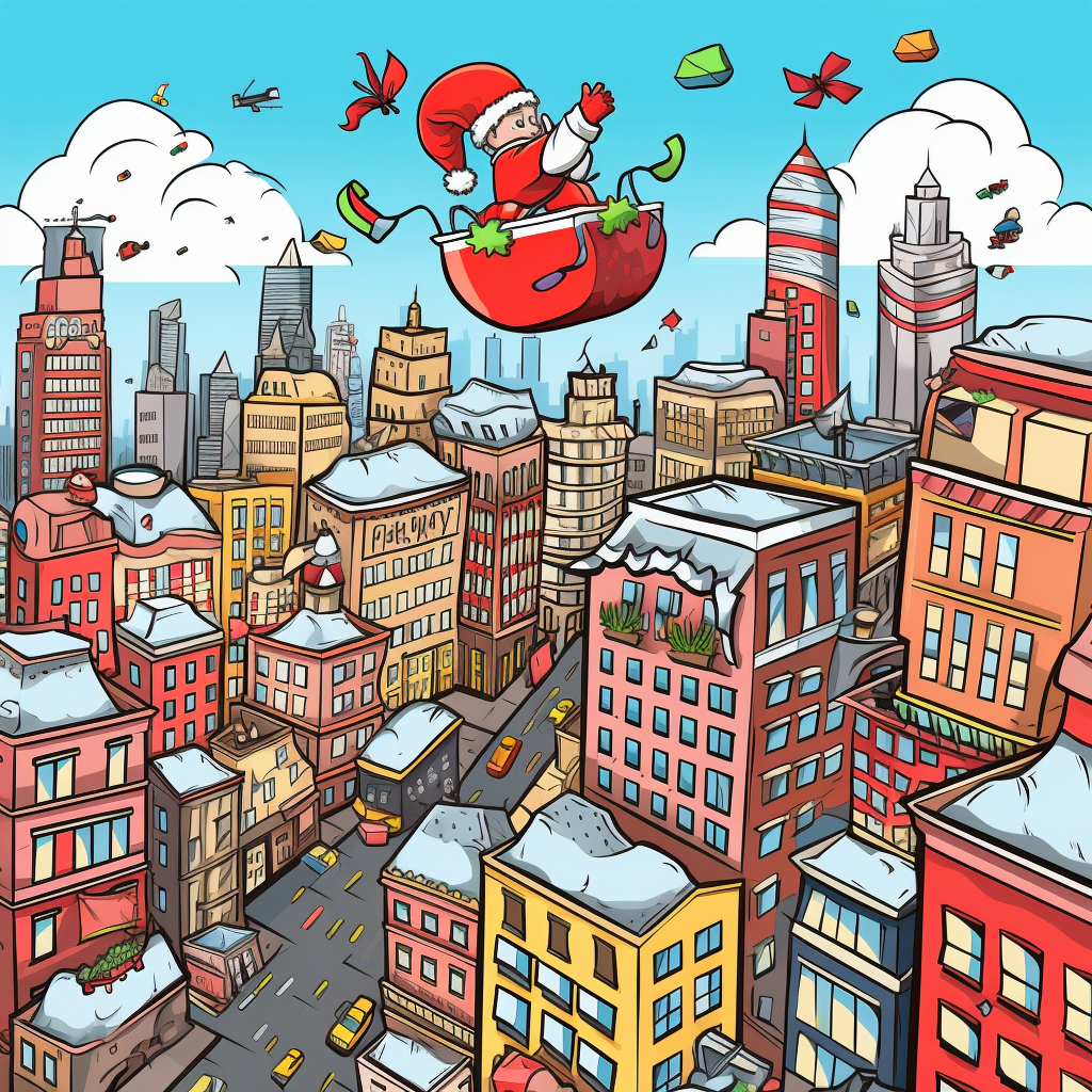 Santa Claus delivering presents in New York