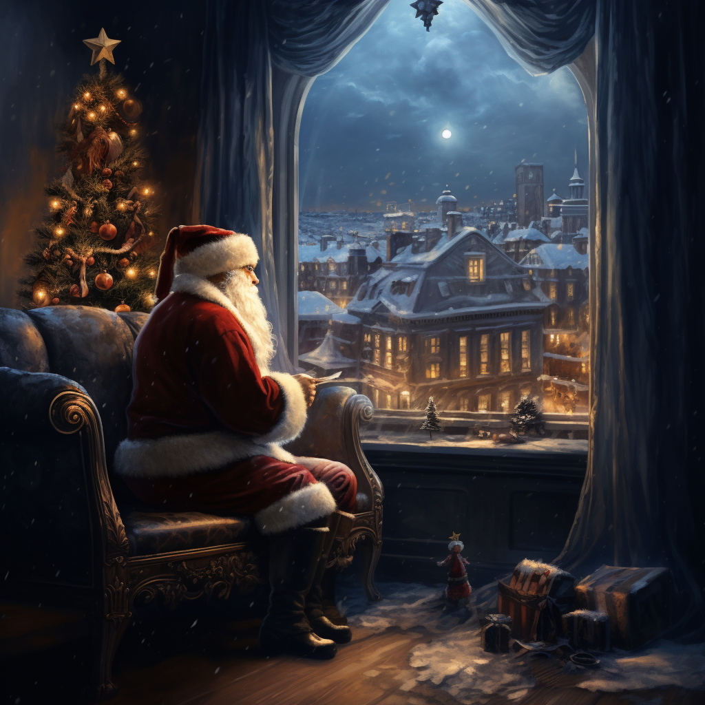 Santa enjoying Christmas view through window