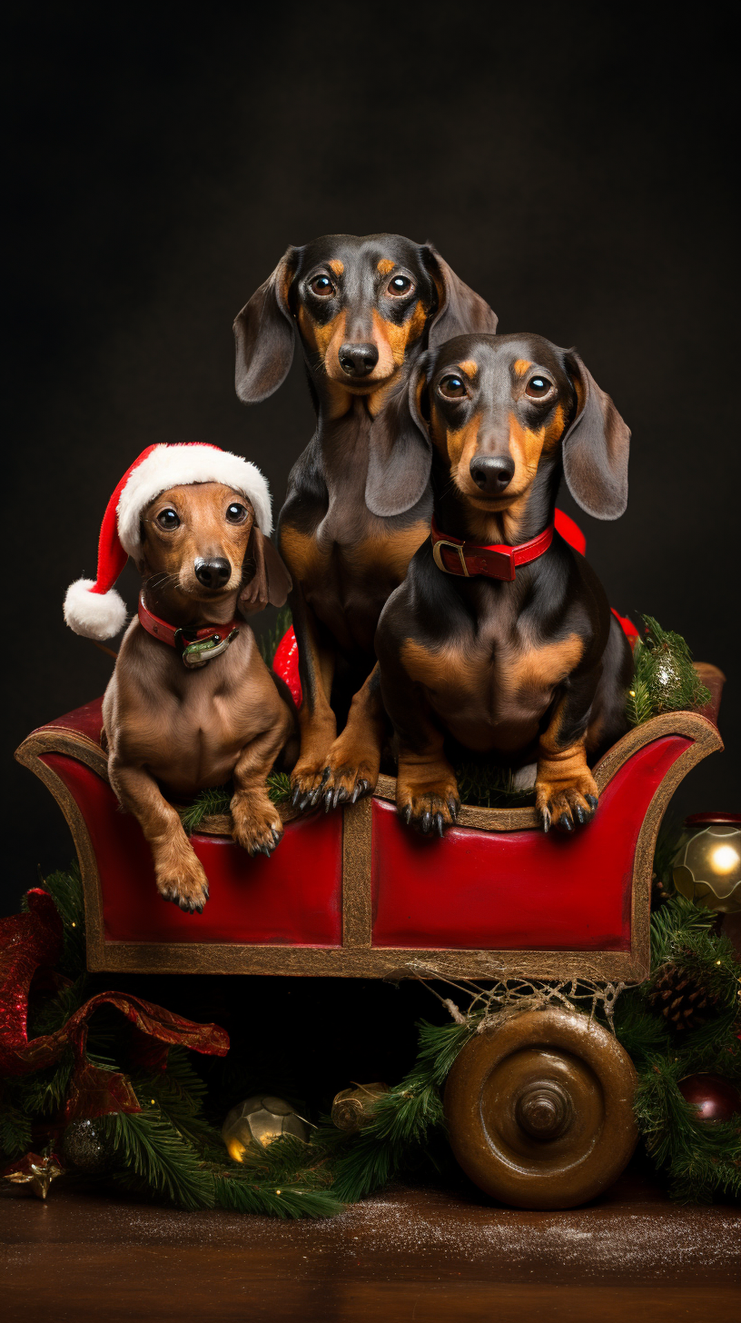 Christmas sleigh pulled by dachshunds