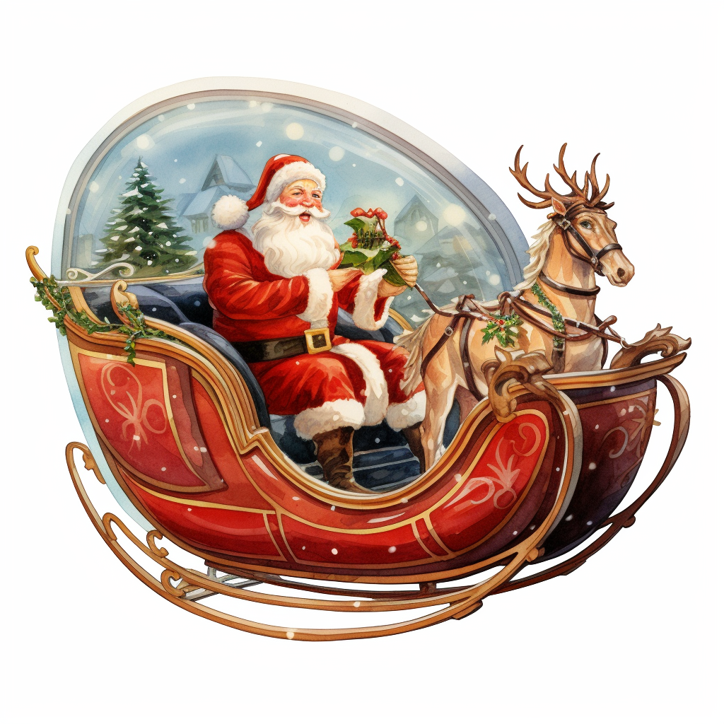 Detailed 1950s Christmas Sleigh Painting
