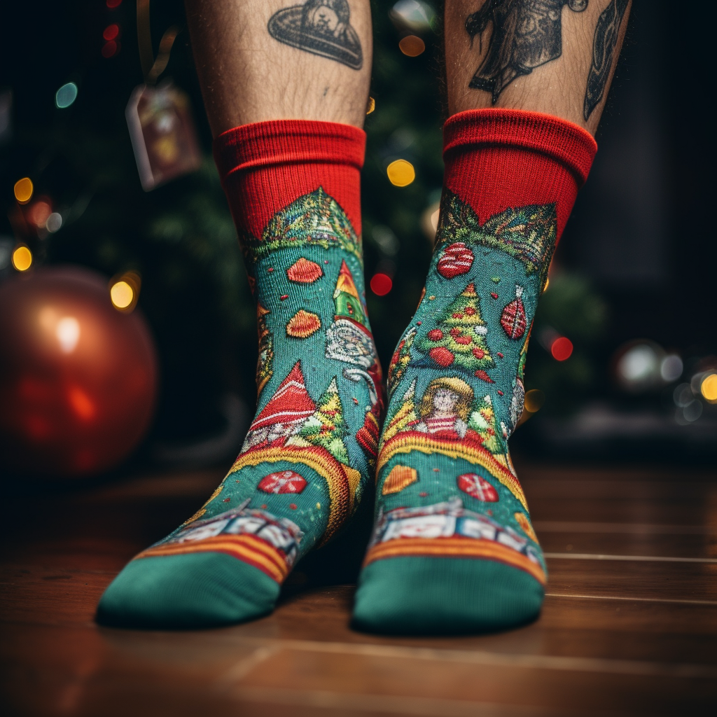 Colorful Christmas socks with festive designs