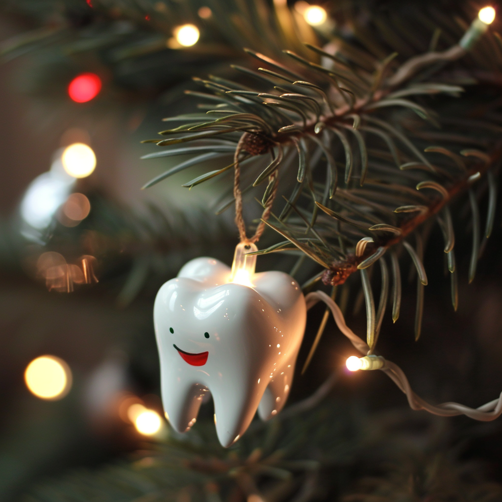 Festive Christmas Tree with Light Balls and Dental Tooth