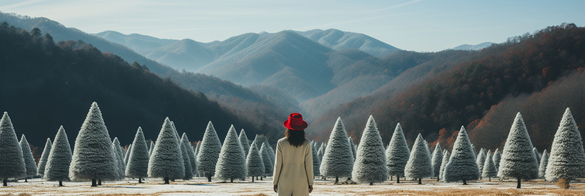 Quirky Christmas characters buying a tree